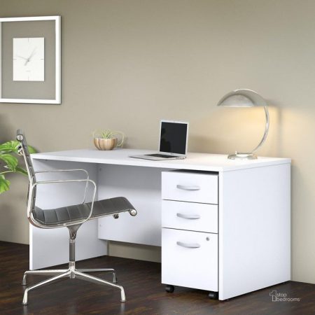 bush business furniture studio c 60w x 30d office desk with mobile file cabinet in white qb13410183