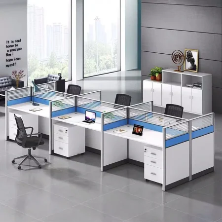 Straight Blue Office Cubicle Desk 6 Persons Office Workstation 1 1 1